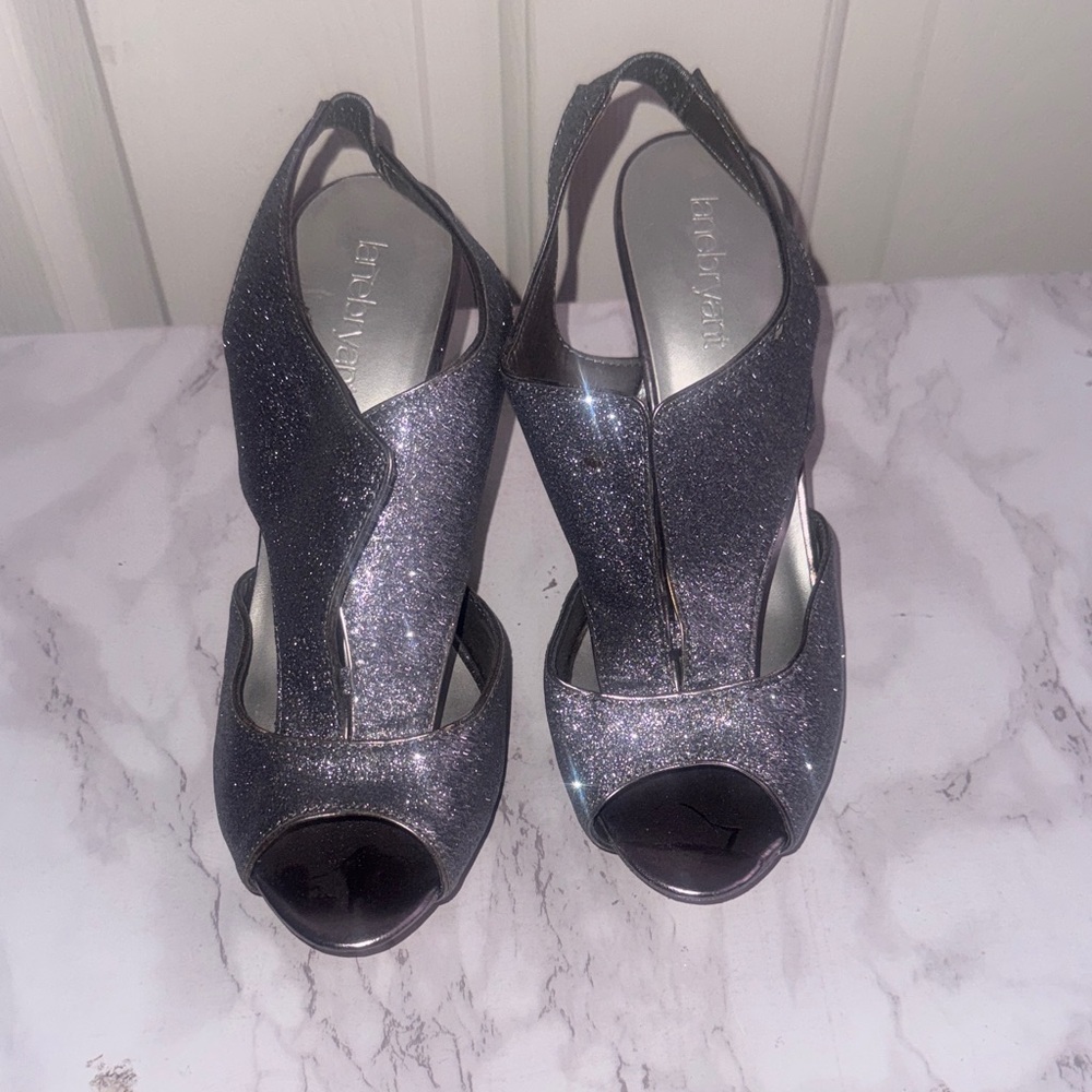 Lane Bryant Black Glitter Slingback Heels